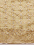 Yellow Linen Woven Thread Geomatric Saree with Unstitched Blouse - Hiral Fashion | Grocsy