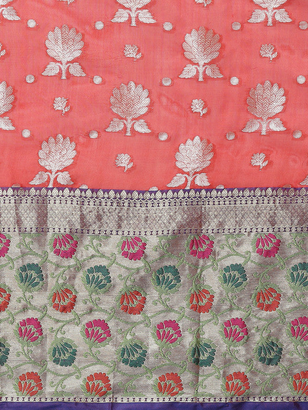 Red Art Silk Woven Zari Design Floral Saree with Unstitched Blouse - Hiral Fashion | Grocsy
