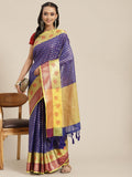 Hiral Fashion Navy Blue Kanjeevaram Art Silk Woven Design Saree | Grocsy