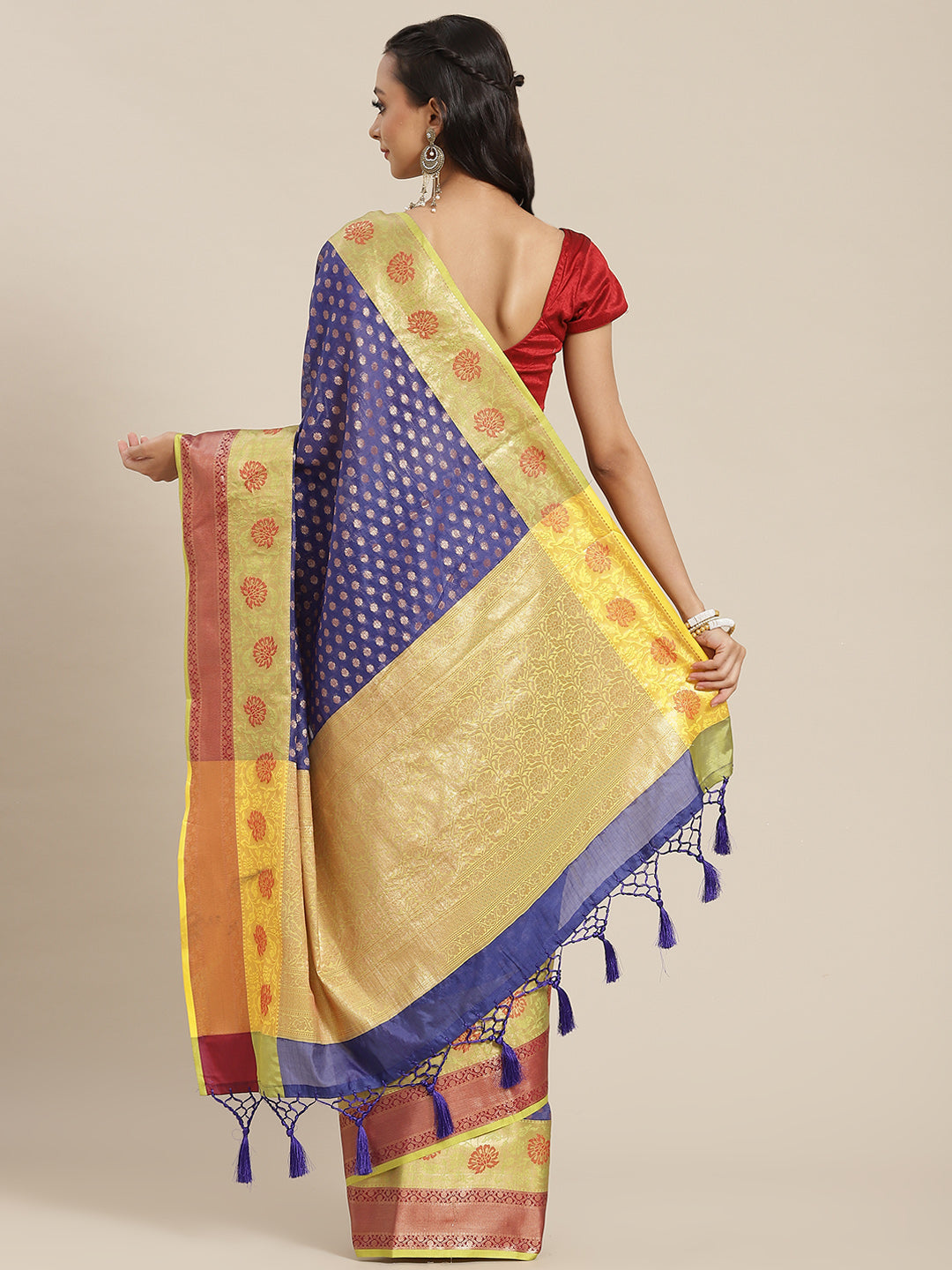 Hiral Fashion Navy Blue Kanjeevaram Art Silk Woven Design Saree | Grocsy