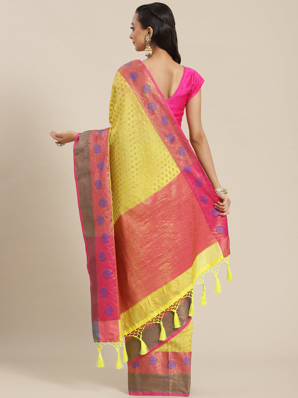 Hiral Fashion Yellow Kanjeevaram Art Silk Woven Design Saree | Grocsy