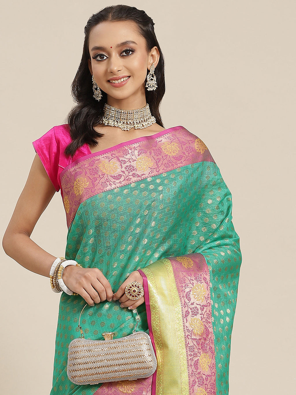 Hiral Fashion Green Kanjeevaram Art Silk Woven Design Saree | Grocsy