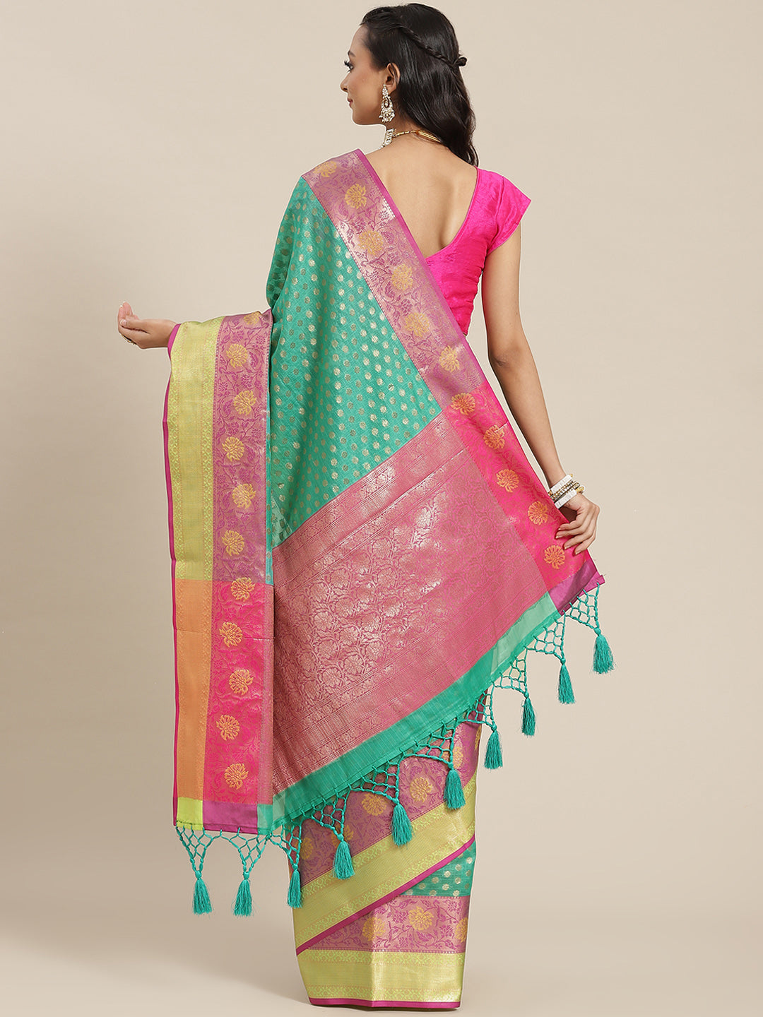Hiral Fashion Green Kanjeevaram Art Silk Woven Design Saree | Grocsy