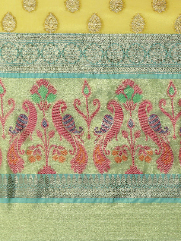 Yellow Art Silk Woven Zari Design Ethnic Motifs Saree with Unstitched Blouse - Hiral Fashion | Grocsy