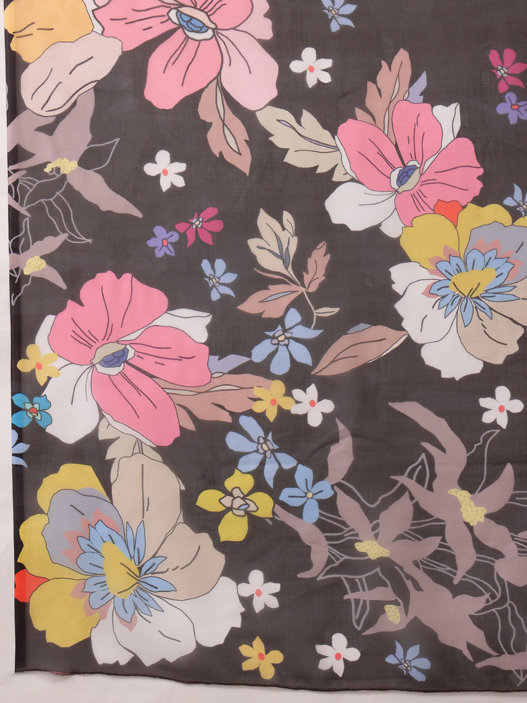Black Polyester Digital Print Floral Saree with Unstitched Blouse - Hiral Fashion | Grocsy