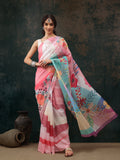 Multicolor Polyester Digital Print Floral Saree with Unstitched Blouse - Hiral Fashion | Grocsy