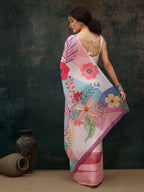 Multicolor Polyester Digital Print Floral Saree with Unstitched Blouse - Hiral Fashion | Grocsy
