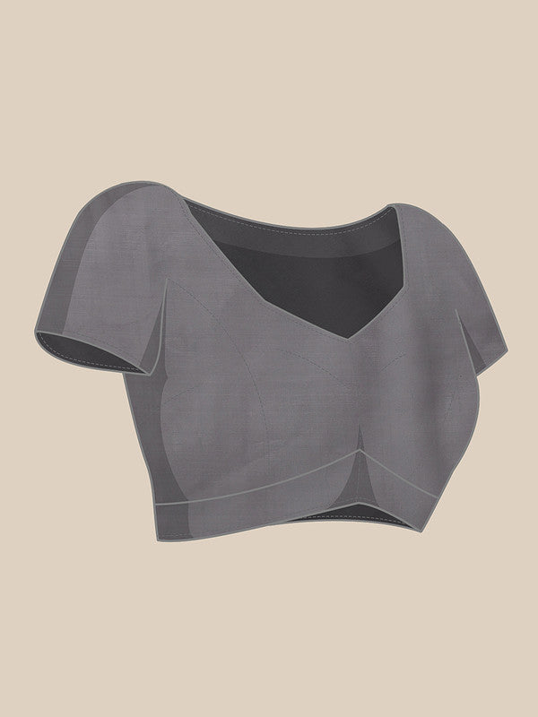 Gray Polyester Digital Print Floral Saree with Unstitched Blouse - Hiral Fashion | Grocsy
