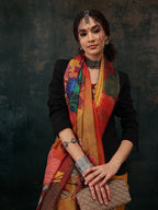 Mustard Polyester Digital Print Floral Saree with Unstitched Blouse - Hiral Fashion | Grocsy