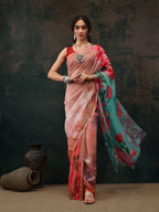 Multicolor Polyester Digital Print Floral Saree with Unstitched Blouse - Hiral Fashion | Grocsy