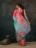 Multicolor Polyester Digital Print Floral Saree with Unstitched Blouse - Hiral Fashion | Grocsy