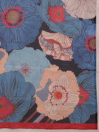 Navy Blue Polyester Digital Print Floral Saree with Unstitched Blouse - Hiral Fashion | Grocsy