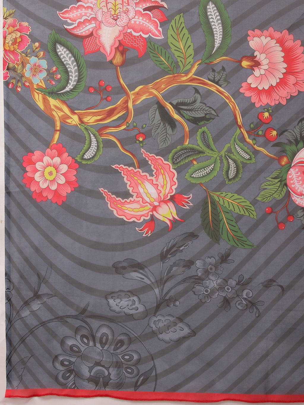 Sky Blue Polyester Digital Print Floral Saree with Unstitched Blouse - Hiral Fashion | Grocsy