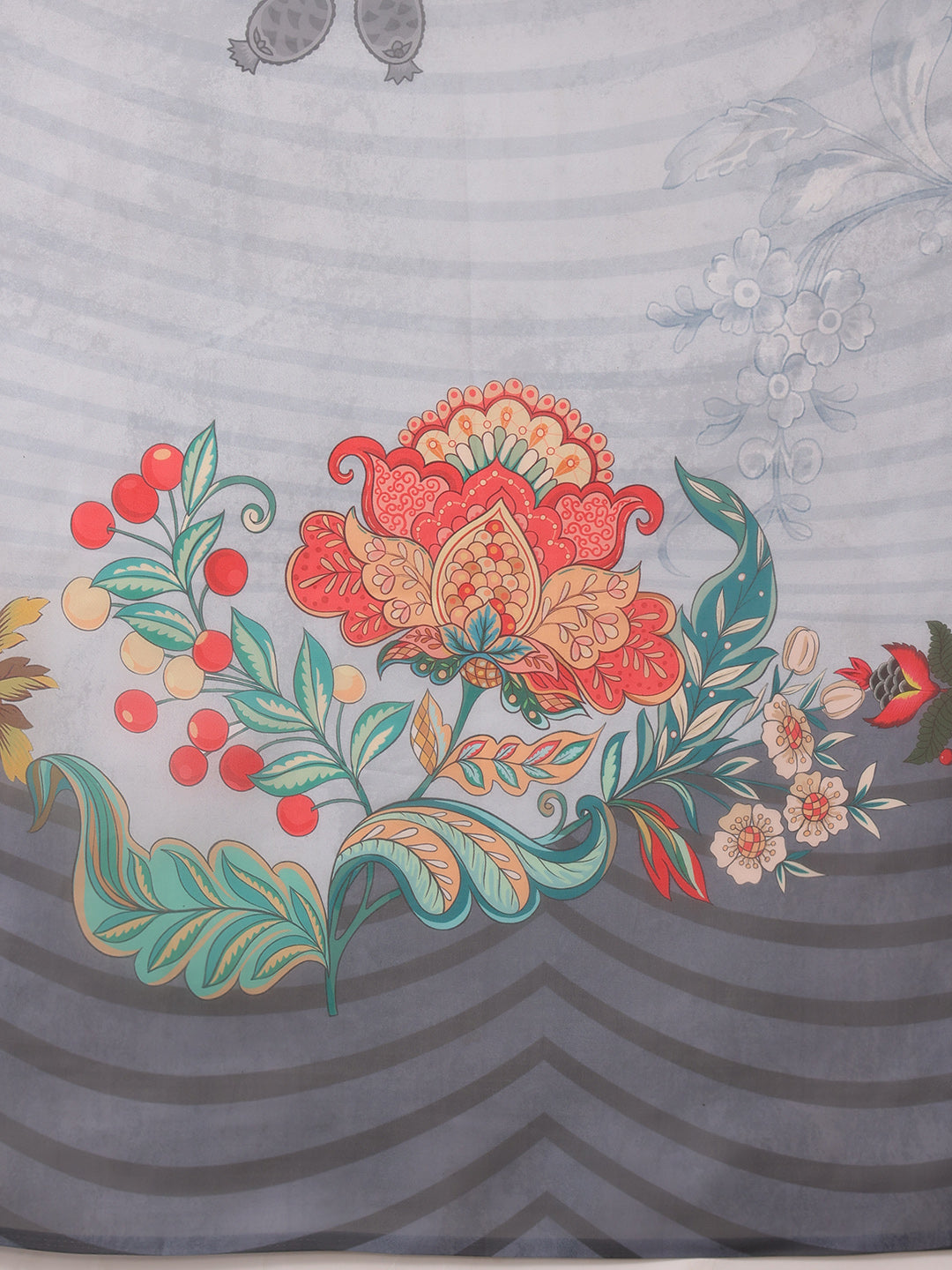 Sky Blue Polyester Digital Print Floral Saree with Unstitched Blouse - Hiral Fashion | Grocsy