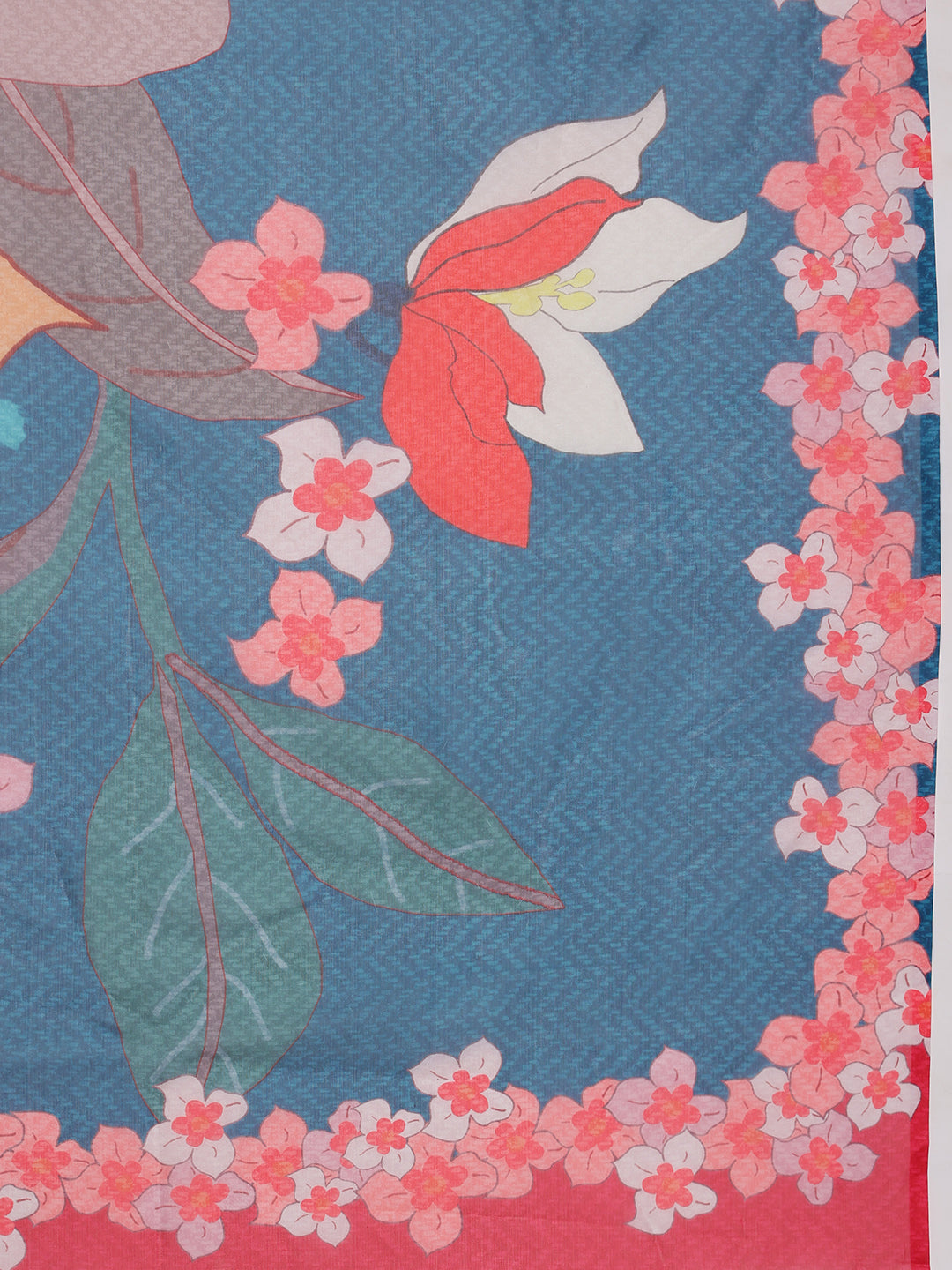 Turquoise Polyester Digital Print Floral Saree with Unstitched Blouse - Hiral Fashion | Grocsy