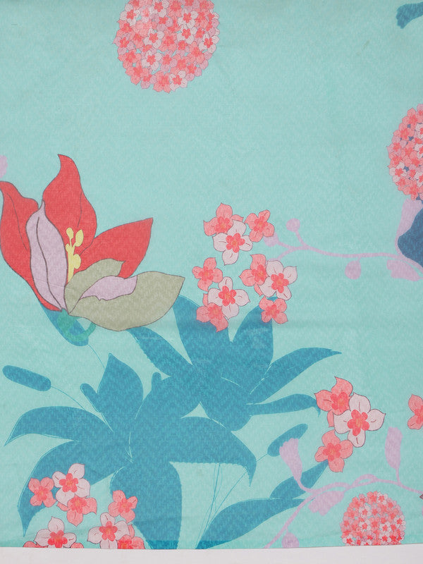 Turquoise Polyester Digital Print Floral Saree with Unstitched Blouse - Hiral Fashion | Grocsy