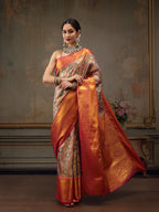 Multicolor Pure Silk Woven Zari Design Floral Saree with Unstitched Blouse - Hiral Fashion | Grocsy