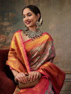 Multicolor Pure Silk Woven Zari Design Floral Saree with Unstitched Blouse - Hiral Fashion | Grocsy