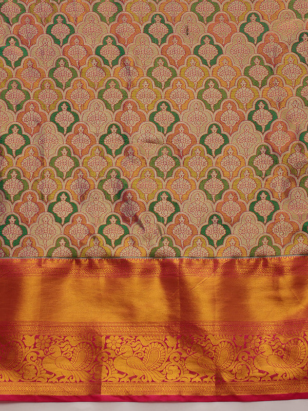Multicolor Pure Silk Woven Zari Design Floral Saree with Unstitched Blouse - Hiral Fashion | Grocsy