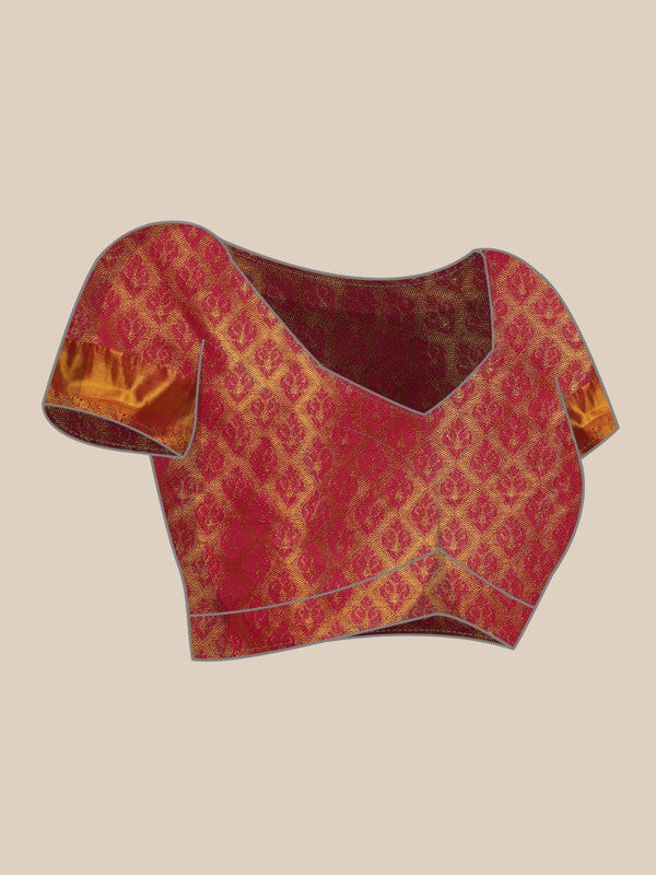 Multicolor Pure Silk Woven Zari Design Floral Saree with Unstitched Blouse - Hiral Fashion | Grocsy