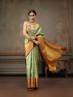 Green Pure Silk Woven Zari Design Floral Saree with Unstitched Blouse - Hiral Fashion | Grocsy