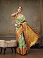 Green Pure Silk Woven Zari Design Floral Saree with Unstitched Blouse - Hiral Fashion | Grocsy