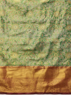 Green Pure Silk Woven Zari Design Floral Saree with Unstitched Blouse - Hiral Fashion | Grocsy