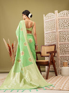 Green Cotton Woven Thread Floral Saree with Unstitched Blouse - Hiral Fashion | Grocsy
