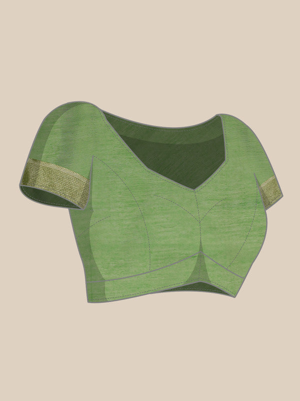 Green Cotton Woven Thread Floral Saree with Unstitched Blouse - Hiral Fashion | Grocsy
