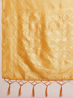 Mustard Cotton Woven Thread Floral Saree with Unstitched Blouse - Hiral Fashion | Grocsy
