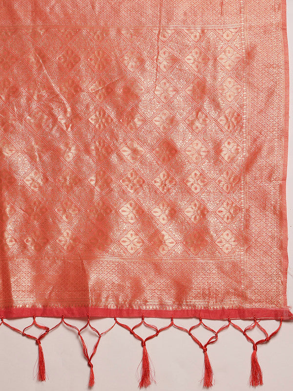 Pink Cotton Woven Thread Floral Saree with Unstitched Blouse - Hiral Fashion | Grocsy