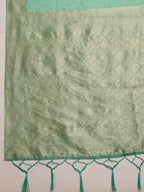 Turquoise Cotton Woven Thread Floral Saree with Unstitched Blouse - Hiral Fashion | Grocsy