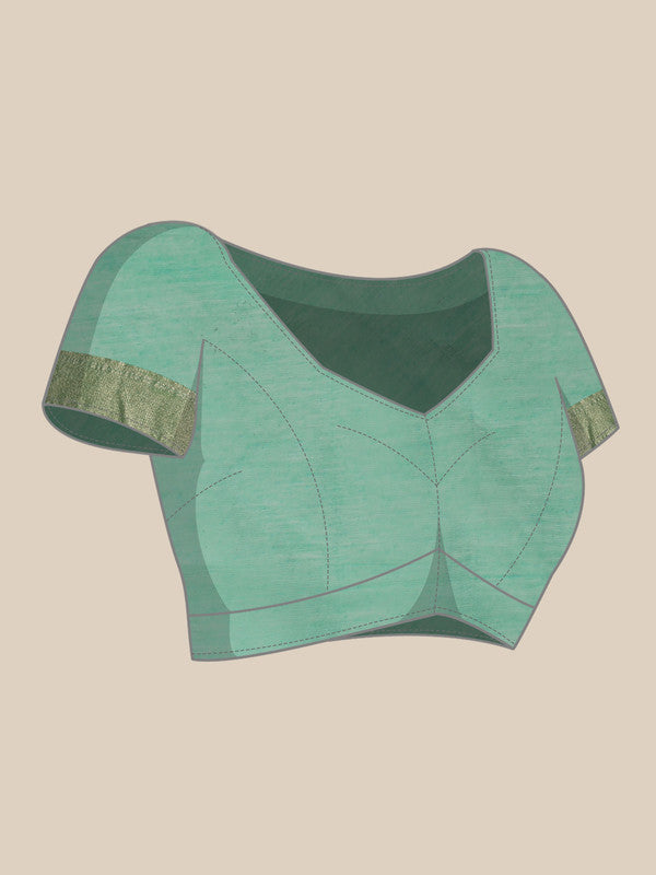 Turquoise Cotton Woven Thread Floral Saree with Unstitched Blouse - Hiral Fashion | Grocsy