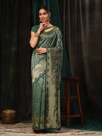Hiral Fashion Green Banarasi Art Silk Striped Zari Woven Saree | Grocsy