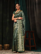 Hiral Fashion Green Banarasi Art Silk Striped Zari Woven Saree | Grocsy