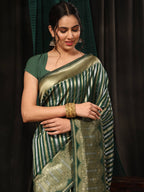 Hiral Fashion Green Banarasi Art Silk Striped Zari Woven Saree | Grocsy