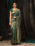 Hiral Fashion Green Banarasi Art Silk Striped Zari Woven Saree | Grocsy