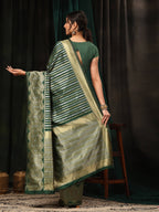 Hiral Fashion Green Banarasi Art Silk Striped Zari Woven Saree | Grocsy