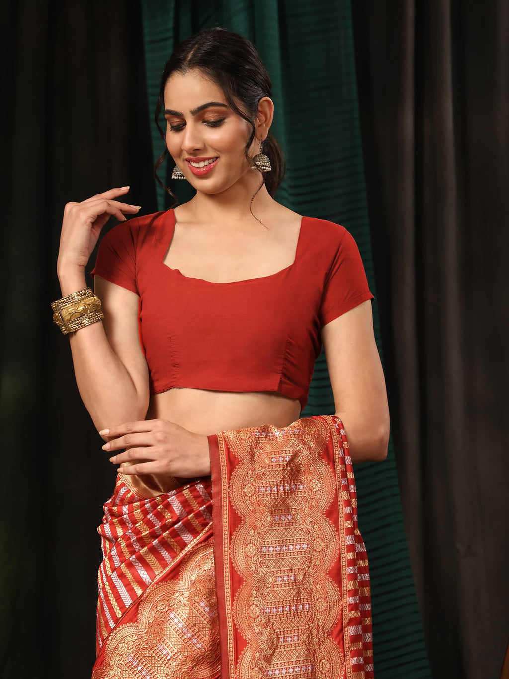 Hiral Fashion Red Banarasi Art Silk Striped Zari Woven Saree | Grocsy