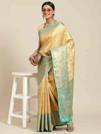 Hiral Fashion Beige Kanjeevaram Art Silk Floral Woven Design Saree | Grocsy