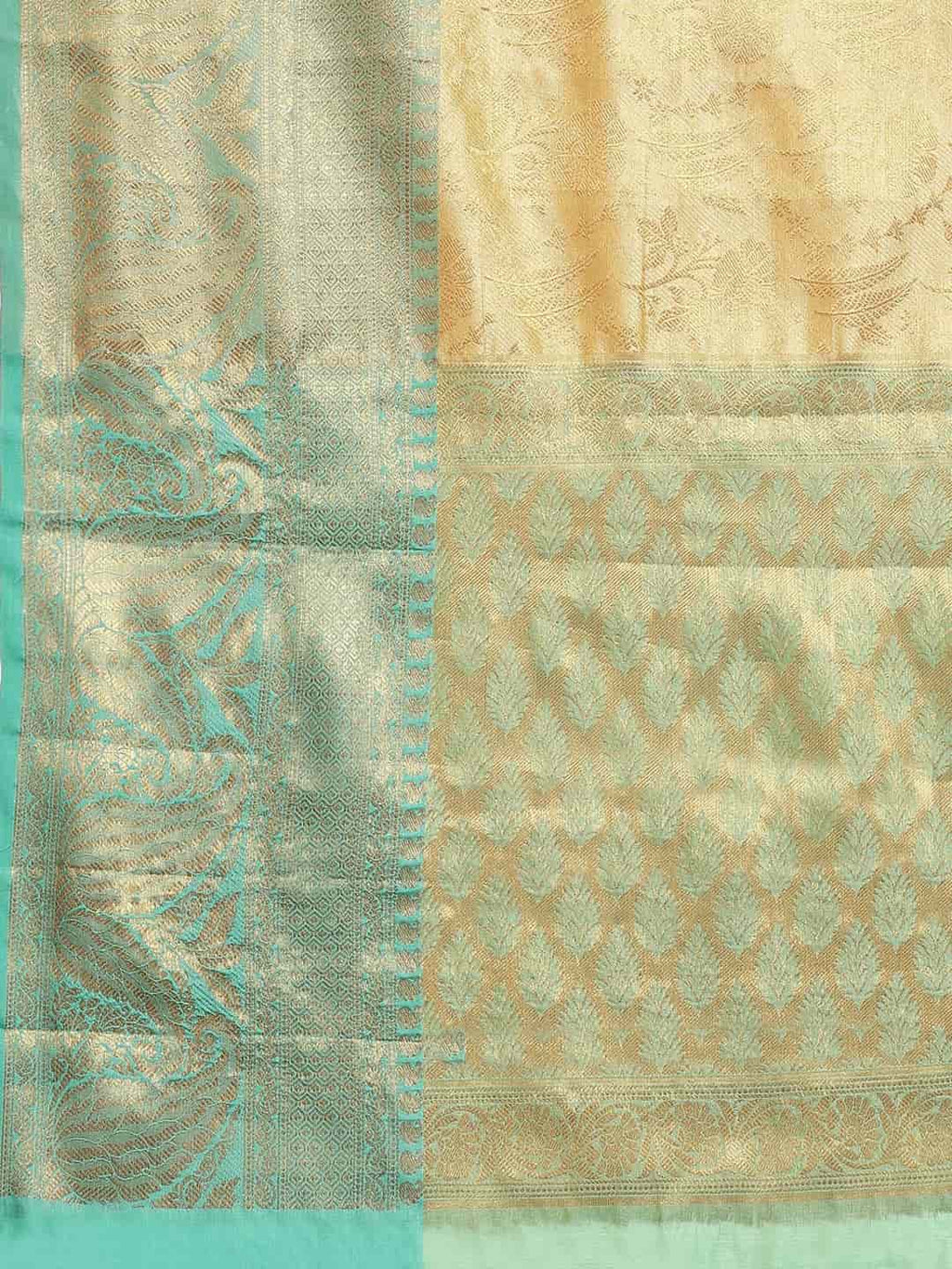 Hiral Fashion Beige Kanjeevaram Art Silk Floral Woven Design Saree | Grocsy