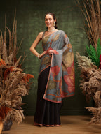 Hiral Fashion Black Cotton Silk Floral Digital Printed Saree | Grocsy