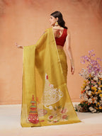Hiral Fashion Mustard Cotton Silk Kalamkari Digital Printed Saree | Grocsy