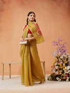Hiral Fashion Mustard Cotton Silk Kalamkari Digital Printed Saree | Grocsy