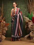 Hiral Fashion Black Cotton Silk Abstract Digital Printed Saree | Grocsy
