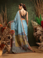 Hiral Fashion Teal Cotton Silk Kalamkari Digital Printed Saree | Grocsy