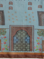 Hiral Fashion Teal Cotton Silk Kalamkari Digital Printed Saree | Grocsy