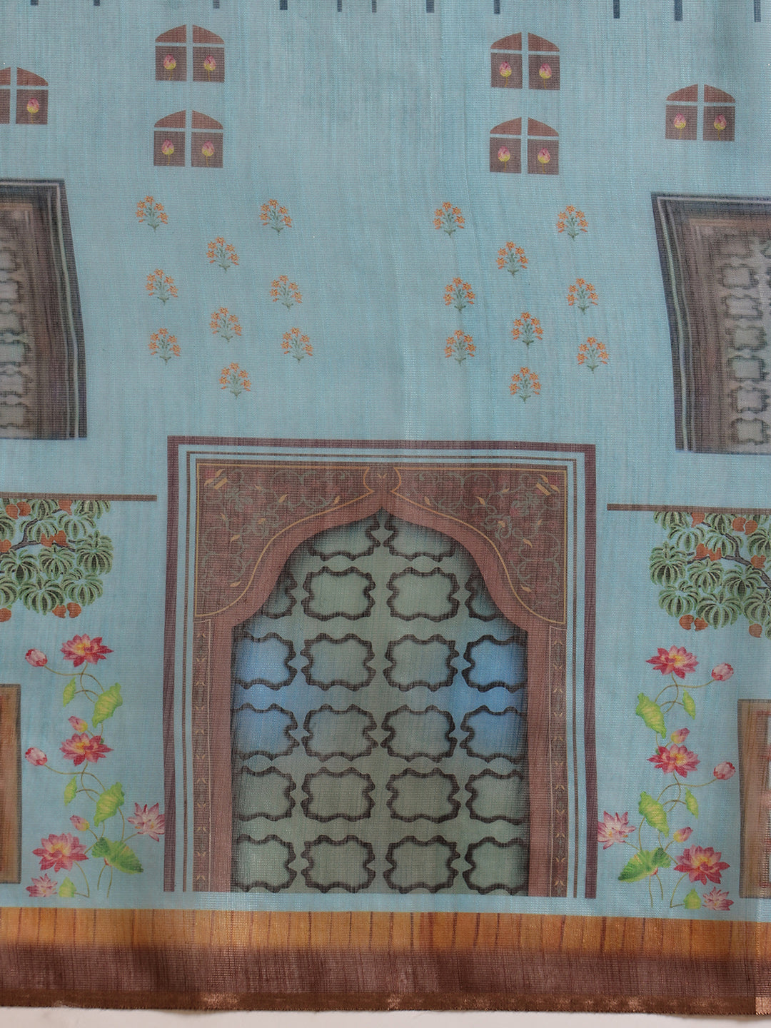 Hiral Fashion Teal Cotton Silk Kalamkari Digital Printed Saree | Grocsy