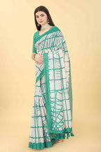 Green Cotton Blend Dyed Tie and Dye Saree with Unstitched Blouse - Hiral Fashion | Grocsy