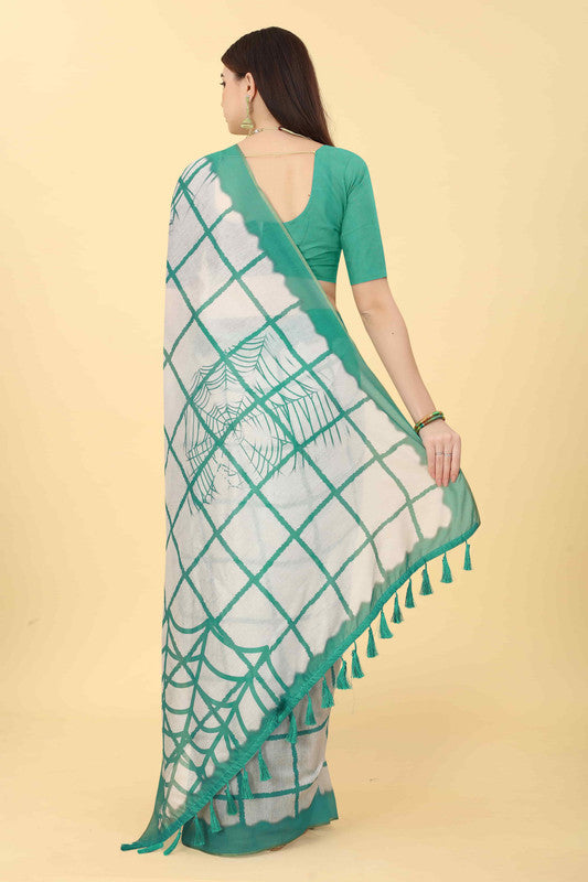 Green Cotton Blend Dyed Tie and Dye Saree with Unstitched Blouse - Hiral Fashion | Grocsy